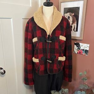 Tasha Polizzi for T.P saddle blankets & co L Buffalo plaid fleece Sherpa jacket